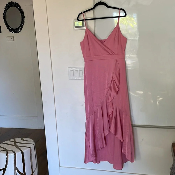 Laundry by Shelli Segal Ruffled Satin Dress In Rose Pink Size 14 NWT - Picture 2 of 13